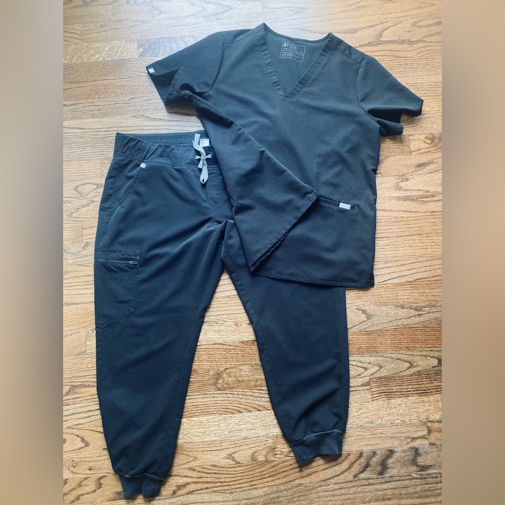 FIGS Scrub Set Black XL Top XLP Jogger Pants Medical Uniform - Picture 3 of 9